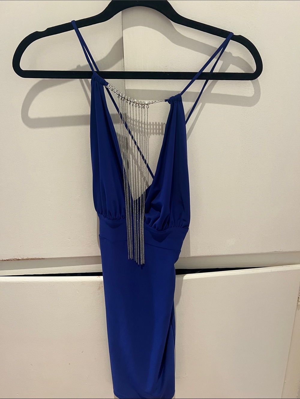 Royal Blue Strappy Mini Dress with Silver Chain Detail